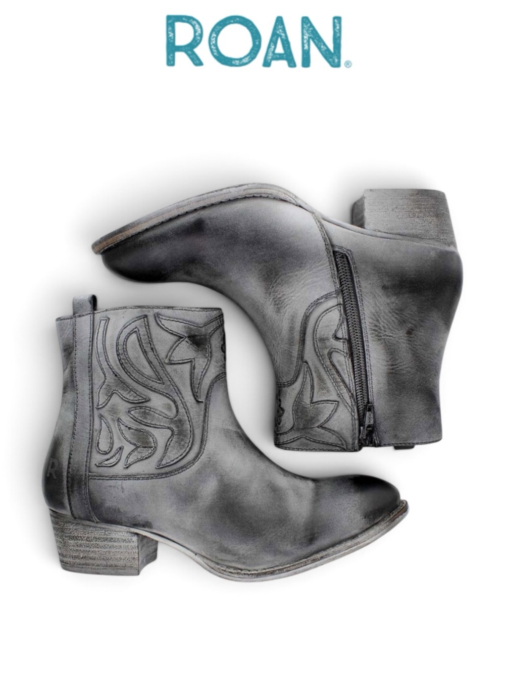 ROAN BY BEDSTU ELSIA DISTRESSED GRAY LEATHER WESTERN BOHO ANKLE BOOTS SIZE 7.5